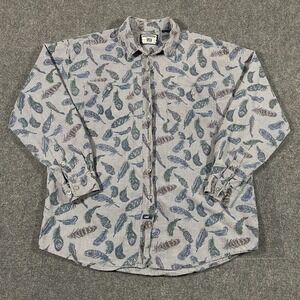 Vintage Lee Shirt Mens M Long Sleeve Button Down Peacock Feather Print Western